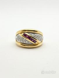 Anello oro 18KT rubini 0.50 diamanti 0.80 VVS G.