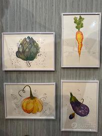 Set di 6 Acquerelli Originali "Ortaggi e Verdure"