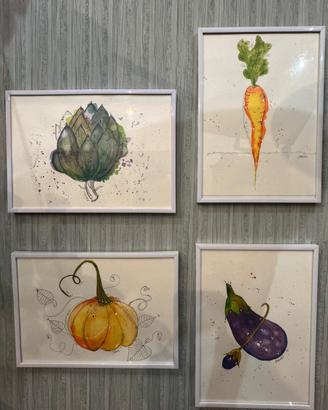 Set di 6 Acquerelli Originali "Ortaggi e Verdure"