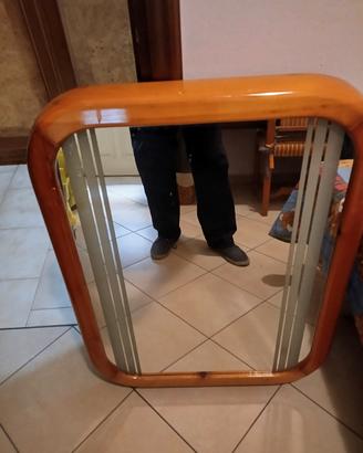 specchio con luce neon legno massiccio