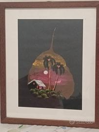 Quadro dipinto a mano su foglia vera cornice 