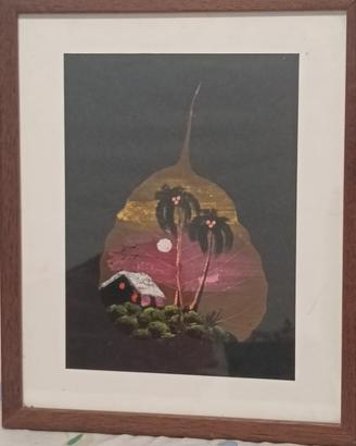 Quadro dipinto a mano su foglia vera cornice 
