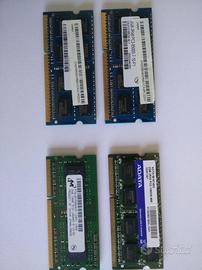 4 Moduli RAM Notebook Laptop DDR3 PC3 2GB l'uno