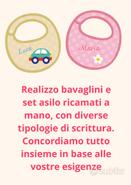 Bavaglini e/o set Asilo ricamati a mano