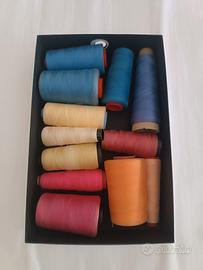 lotto 12 coni filo da cucire cotone vintage