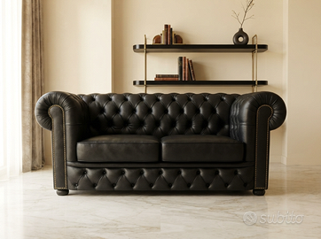 Chesterfield divano sofa 2 posti in pelle nera