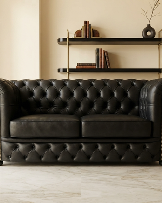 Chesterfield divano sofa 2 posti in pelle nera