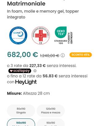 materasso matrimoniale veradea nuovo sottovuoto m