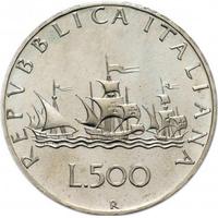 10 monete argento, 500 lire Caravelle