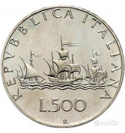 10 monete argento, 500 lire Caravelle