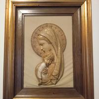 Quadro Madonna e bambin Gesù in legno,bassorilievo
