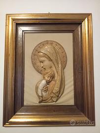 Quadro Madonna e bambin Gesù in legno,bassorilievo