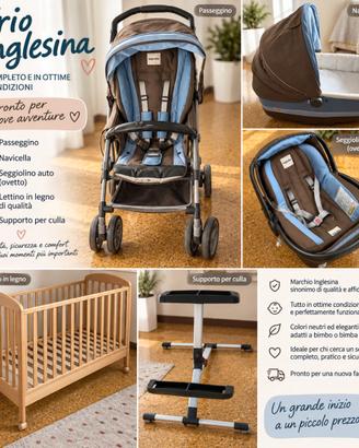 Trio Inglesina completo + lettino in legno