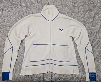 Felpa Puma con zip, bianco panna e blu, XXL
