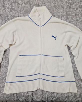 Felpa Puma con zip, bianco panna e blu, XXL
