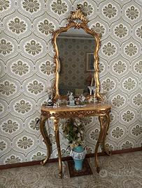 Consolle stile barocco dorata con specchio