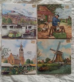 4 piastrelle olandesi decorate a mano Royal Schwab