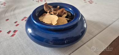 Portafiori / Bruciaessenze vintage in ceramica blu