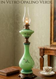 Lampada Cherosene Epoca Art Nouveau Vetro Opaline 