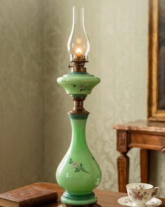 Lampada Cherosene Epoca Art Nouveau Vetro Opaline 