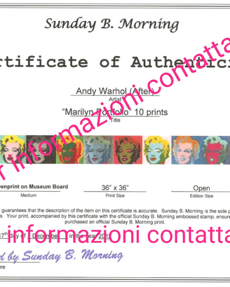 Certificato di autenticità Marilyn Monroe SBM