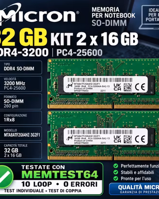  32 GB MICRON DDR4 3200 MHz – 2×16 GB – SO-DIMM