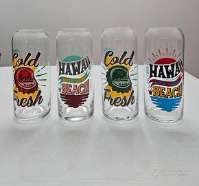 4 BICCHIERI VETRO CON GRAFICHE RETRO' A LATTINA