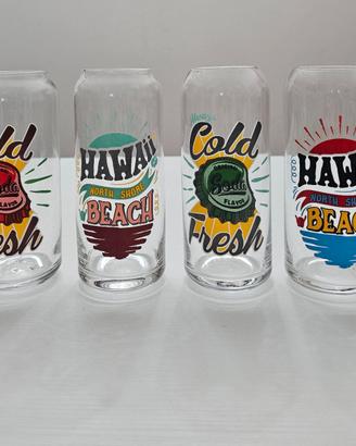 4 BICCHIERI VETRO CON GRAFICHE RETRO' A LATTINA