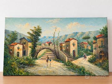 Dipinto a olio su tela Paesaggio di paese