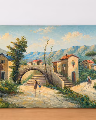 Dipinto a olio su tela Paesaggio di paese