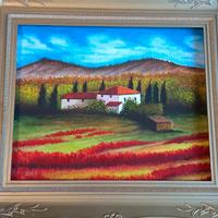 Quadro campagna toscana con papaveri 