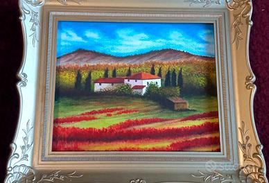 Quadro campagna toscana con papaveri 