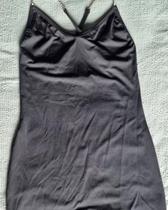 Sottoveste in raso nero con bretelle in strass