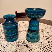 PORTACANDELE E VASO BLU IN CERAMICA ARTISTICA