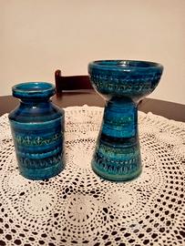 PORTACANDELE E VASO BLU IN CERAMICA ARTISTICA