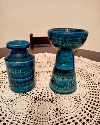 PORTACANDELE E VASO BLU IN CERAMICA ARTISTICA