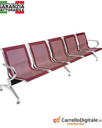 Sedie da attesa in acciaio colore rosso 5 posti