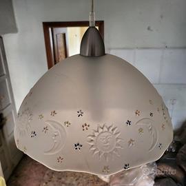 Lampadario a sospensione anni 80 in vetro satinato