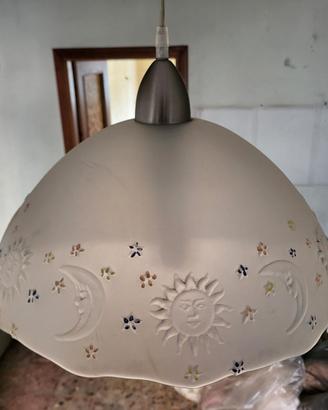 Lampadario a sospensione anni 80 in vetro satinato