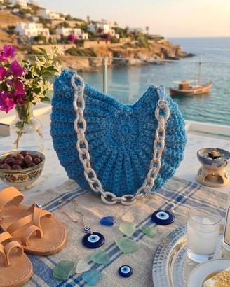 borsa in crochet  a conchiglia  azzurra nuova 