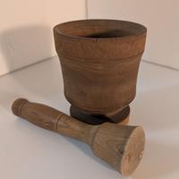 Mortaio legno con pestello per sale, semi, spezie