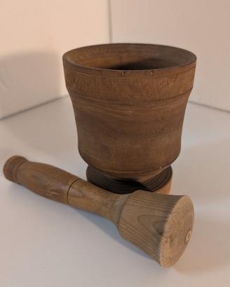Mortaio legno con pestello per sale, semi, spezie