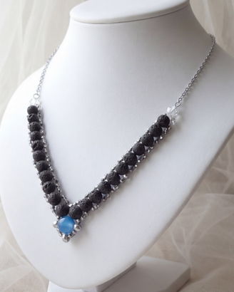 Collana Vintage Etnica Pietra lavica nera +Agata