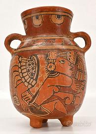 Vaso e ciotola con decorazioni Maya in terracotta