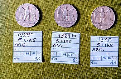 5 LIRE " aquilotti argento"  ANNI VARI SPL