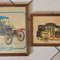 Coppia Quadri Vintage Macchine d'Epoca  