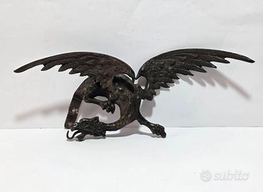 Antico Porta Orologio Bronzo Drago Alato Fine XIX