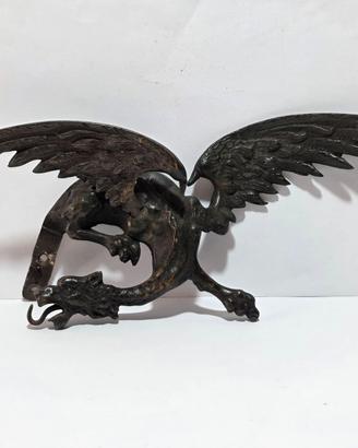 Antico Porta Orologio Bronzo Drago Alato Fine XIX