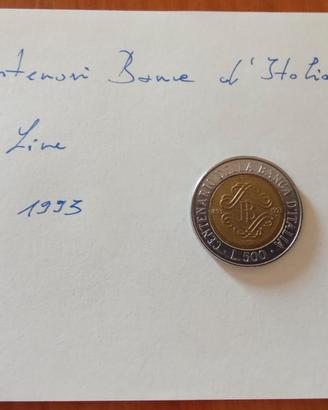 Moneta 500 lire Centenario Banca Italia 1893/1993