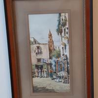 Napoli tempera rappresentante scena di mercato.